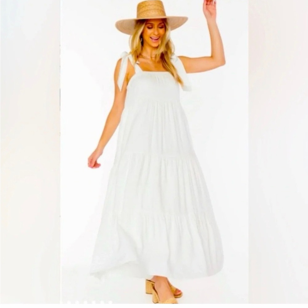 White Tie-Shoulder Tiered Dress - Haute Hippie M